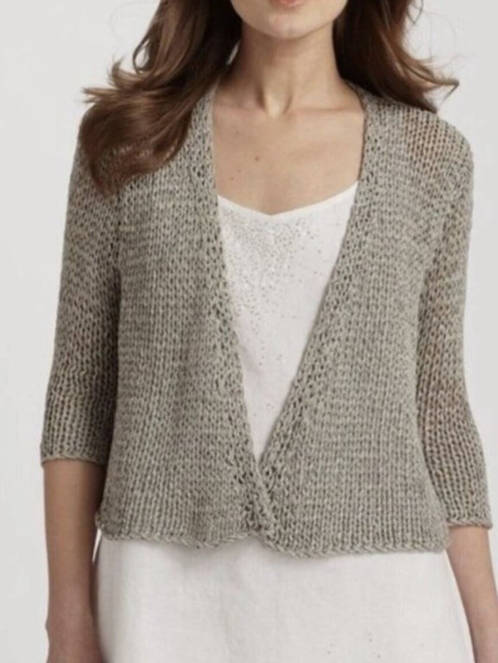 Eileen Fisher Woman Short Cardigan Jacket Womens 1X Gray Open Front